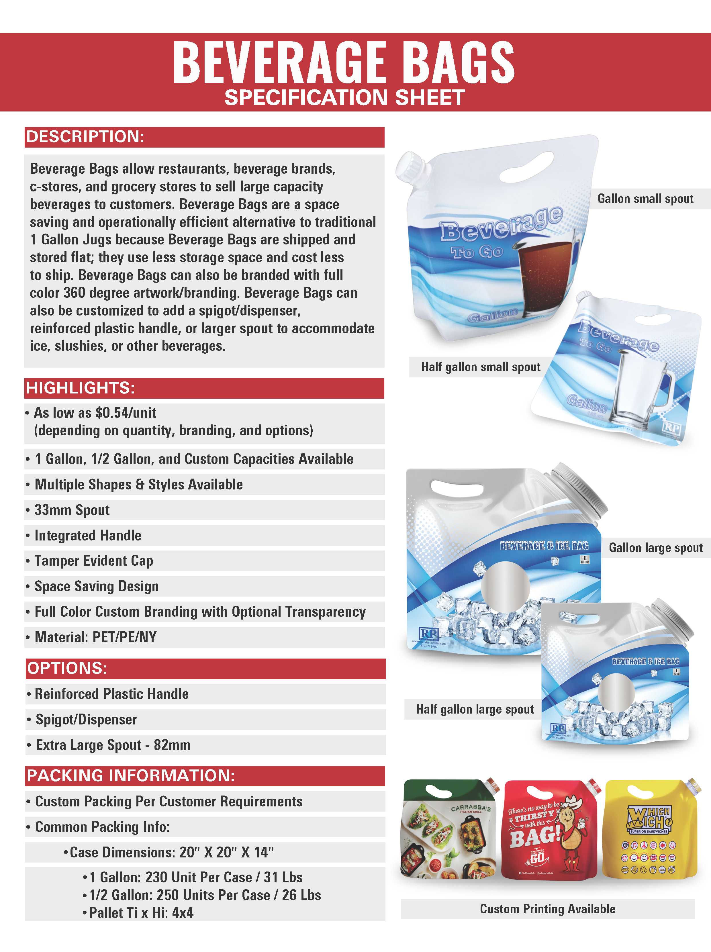 Beverage Bag 1 and 1/2 Gallon  Beverage Bags - Custom Branded Products -  RP & Associates