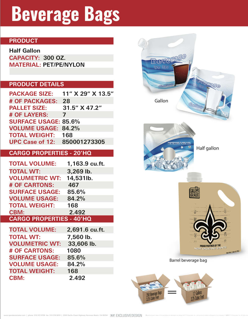 half gallon beverage bag sell sheet