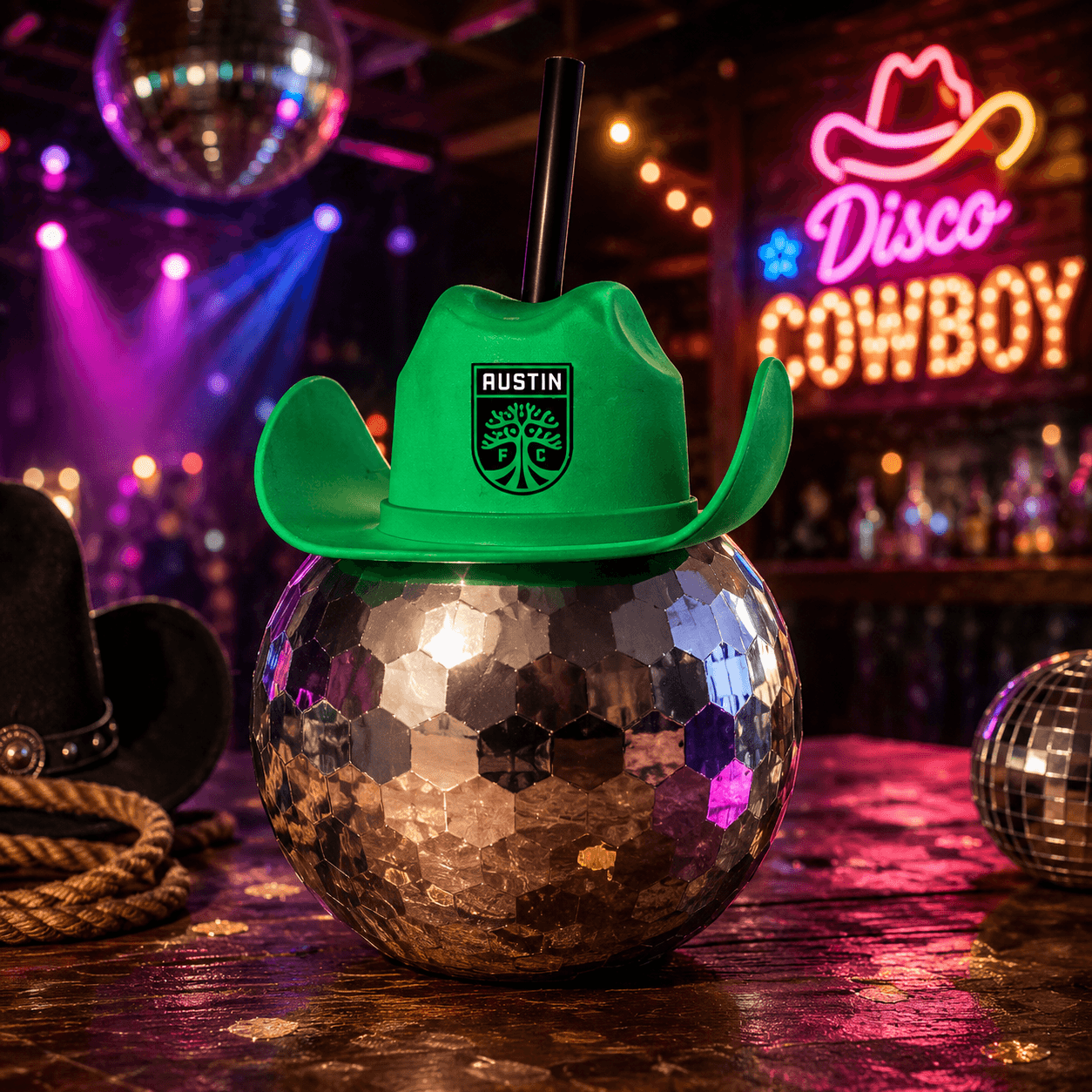 Disco Party Ball Cup with Cowboy Hat